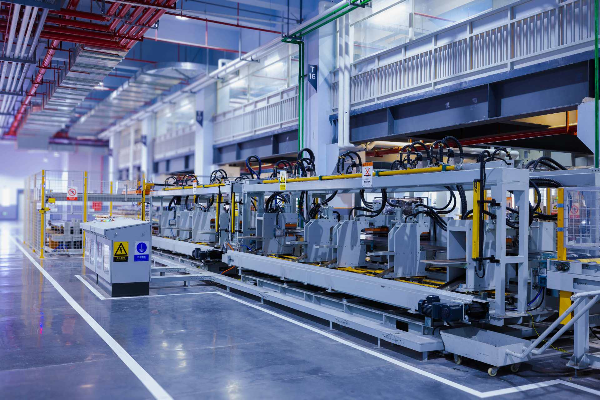 Automated manufacturing line inside a modern factory