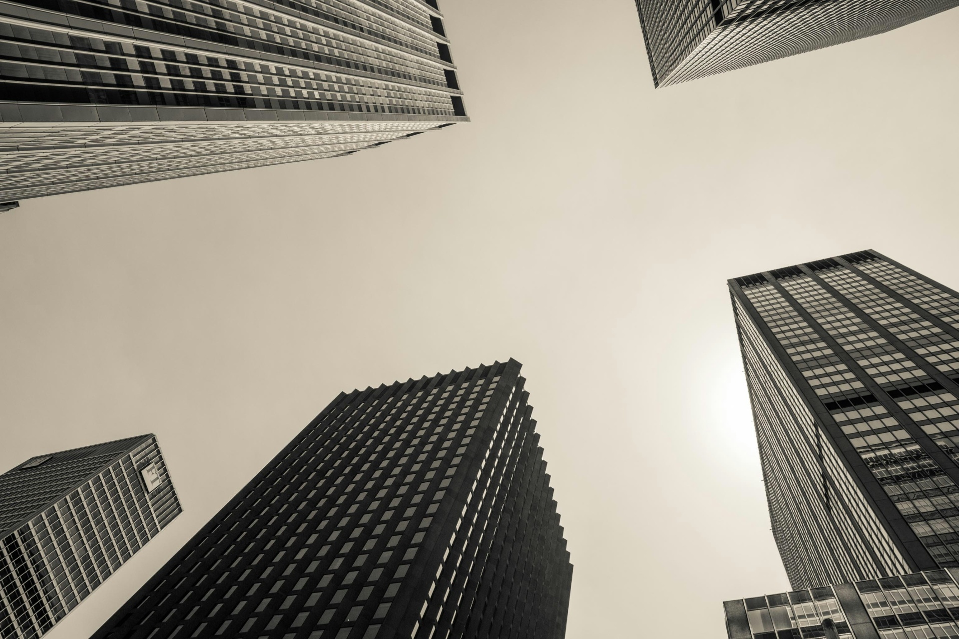Looking up at city towers, representing an established professional network